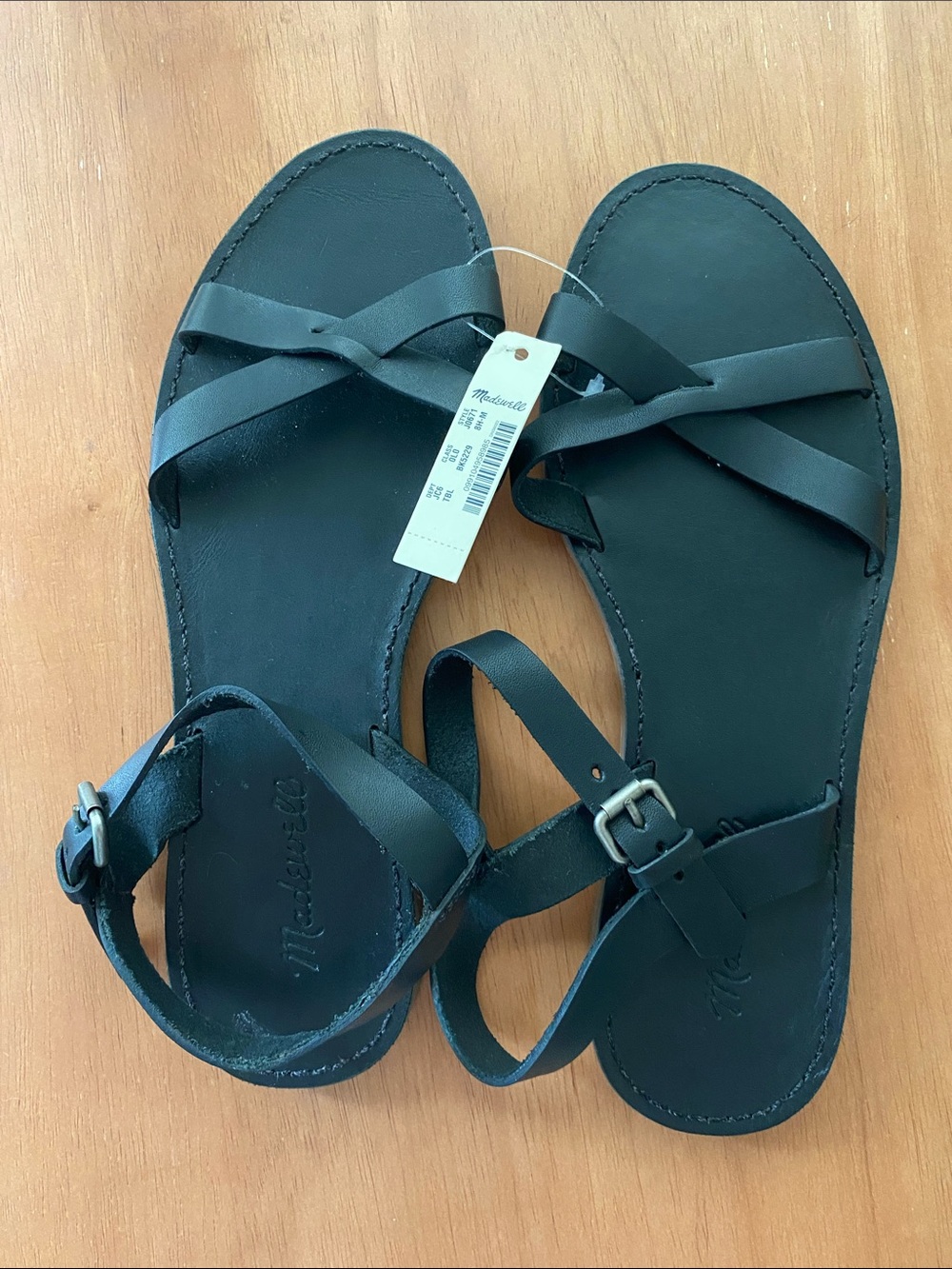Madewell Black Leather Strappy Flat Sandals